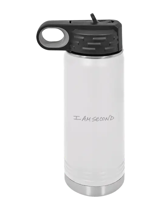 Polar Camel 20 oz Powder Coated White Vacuum Insulated Water Bottle w/I Am Second Logo