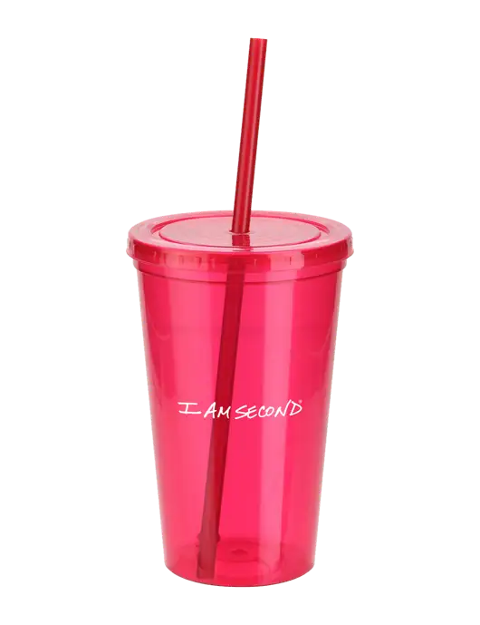 Sorrento Red 16 oz Tumbler with Lid & Straw w/I Am Second Logo