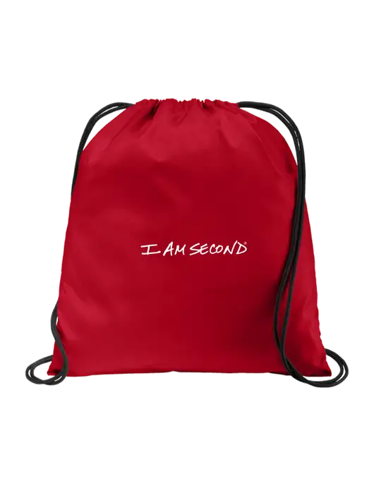 Drawstring True Red Cinch Pack w/I Am Second Logo