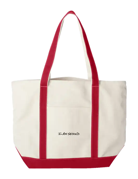 Extra Large Natural/Red Sturdy Canvas Carryall w/I Am Second Logo