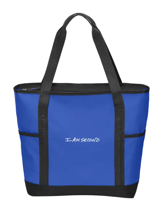 On the Go Royal/Black Tote w/I Am Second Logo