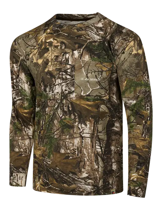 Russell Outdoors Realtree Edge Camo Long Sleeve Pocket T-Shirt w/I Am Second Logo
